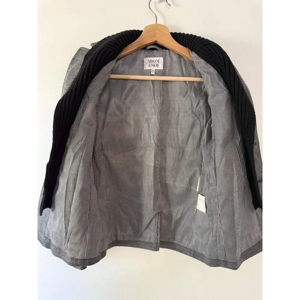 Armani Junior Boys Blazer Coat size 10 Grey Black Classic Elbow Patches Designer